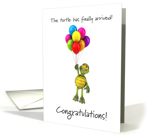 Arrival of New Baby Congratulations Turtle holding Balloons card