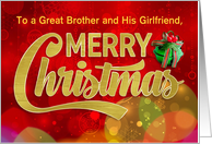 Merry Christmas For Brother and Girlfriend, Bokeh and Snowflake Bauble card