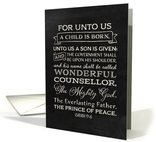 Christmas Bible Verse Isaiah 9:6 Black Board and Chalk Effect card