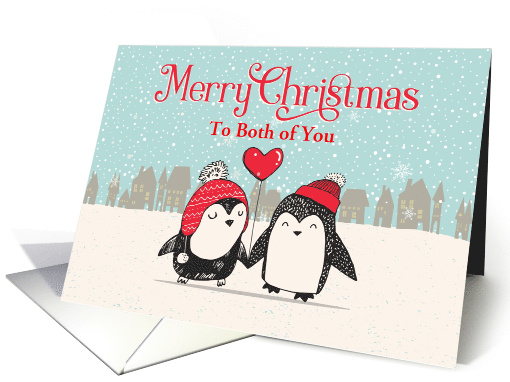 Custom Snowy Christmas For Both of You Penguins Heart Balloon card