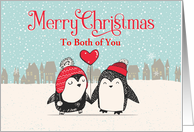 Custom Snowy Christmas For Both of You Penguins Heart Balloon card