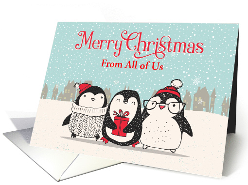 Custom Snowy Christmas From All of Us Penguins with Gift card