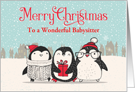 Custom Snowy Christmas For Babysitter Penguins with Gift card