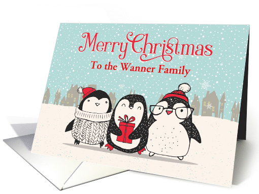 Custom Name Three Snowy Christmas Penguins with Gift card (1459674)