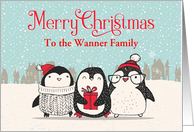 Custom Name Three Snowy Christmas Penguins with Gift card