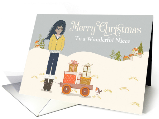 Custom For Niece African American Girl on Snow, Gifts on Cart card