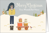 Custom For Niece African American Girl on Snow, Gifts on Cart card