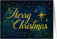 Glittery Gold Effect Merry Christmas, Stars on Night Sky card