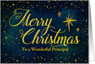 Custom For School Principal Christmas Gold Effect Stars on Night Sky card