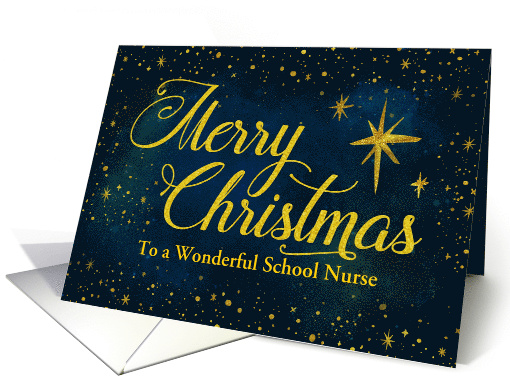 Custom For School Nurse Christmas Gold Effect Stars on Night Sky card