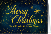 Custom For School Nurse Christmas Gold Effect Stars on Night Sky card