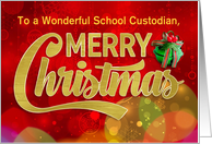 Custom Christmas For School Custodian Bell Bokeh Snowflake Bauble card