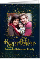 Custom Photo and Name Happy Holidays Starry Night Sky card