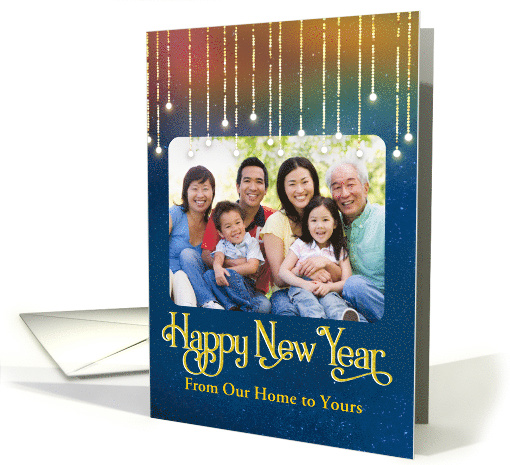 Custom Photo and Name Happy New Year Dangling String of Lights card