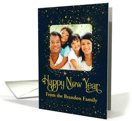 Custom Photo and Name Happy New Year Starry Night Sky card (1460358)