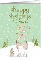 Custom From All of Us Happy Holidays Deer Bunny Robin Snowy Scene card