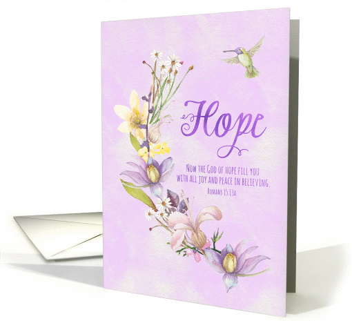 Hope Bible Verse Romans 15:13 Watercolor Flowers with Hummingbird card