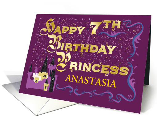 Custom 7th Birthday Fairy Tale Theme with Castle and Stars card