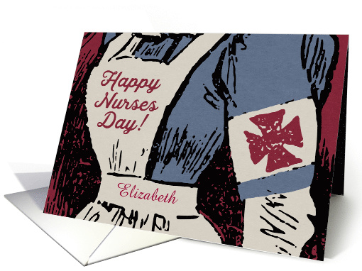 Custom Name Illustrated Vintage Nurses Day, Apron and Cross Badge card
