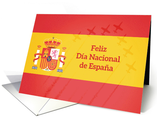 Illustrated Hispanic Day with Flag of Spain and Flying Jets card