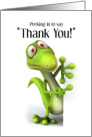 Peeking in to Say Thank You, Green Lizard behind Wall card