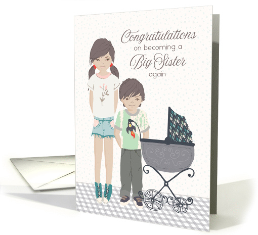 Illustrated Congratulations on Being Big Sister Again, Stroller card