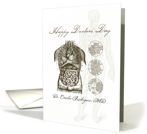 Custom Name Illustrated Doctors' Day, Human Body Anatomy card
