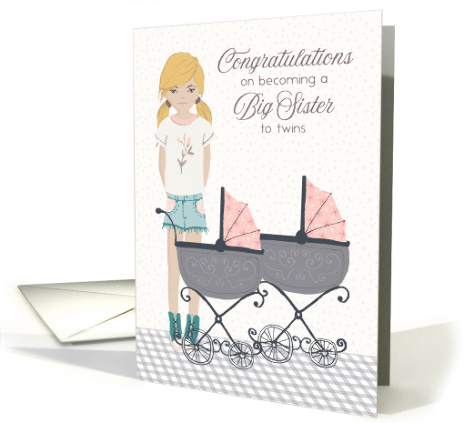 Illustrated Congratulations on Being Big Sister to Twin Girls card