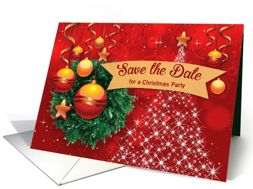 Custom Save the Date Christmas Party, Wreath, Bauble, Star card