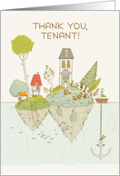 Thank You Tenant, Illustrated Island with Houses and Trees, Boat card