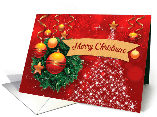 Merry Christmas, Wreath, Bauble, Star, Snowflakes, Tree card (1593004)