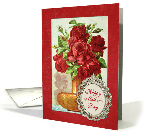 Illustrated Vintage Happy Mother's Day, Red Roses in a Vase card