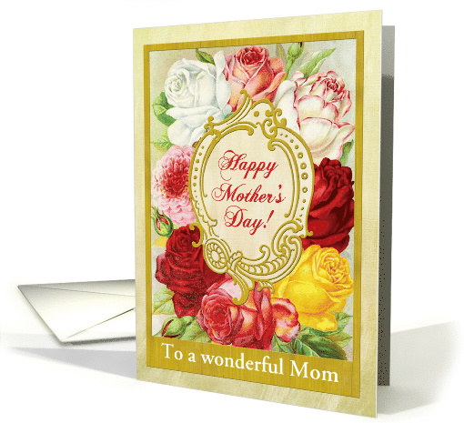 Custom Illustrated Vintage Happy Mother's Day, Roses card (1613954)