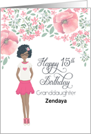 Illustrated Afro American 15th Birthday for Granddaughter, Floral card