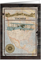 Illustrated Vintage Military Plane 100th Birthday, USA Map, Compass card