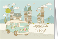 Illustrated Congratulations on Your Wedding, Vintage Van, Houses card