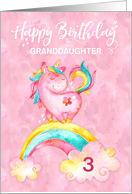Custom Unicorn on Rainbow 3rd Birthday For Granddaughter card