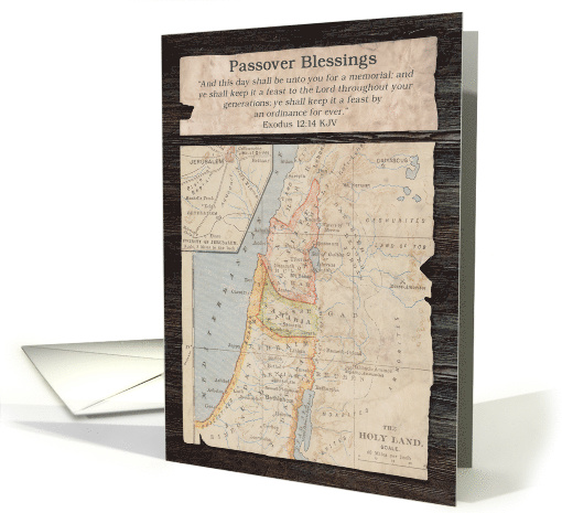Illustrated Passover Vintage Holy Land Map Exodus 12:14 KJV card