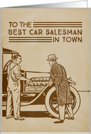 Illustrated Thank You Best Car Dealer Men and Vintage Vehicle card