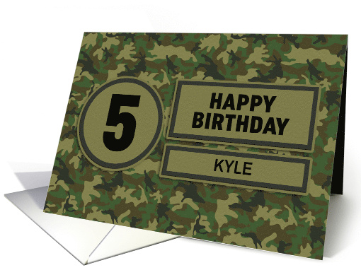 Custom Army Camouflage Happy 5th Birthday Grandson Patch card