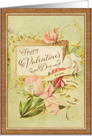 Illustrated Vintage Happy Valentine’s Day From Across the Miles Floral card