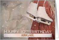 Custom Happy 10th Birthday with Ice Skates and Silhouette Ice Skater card