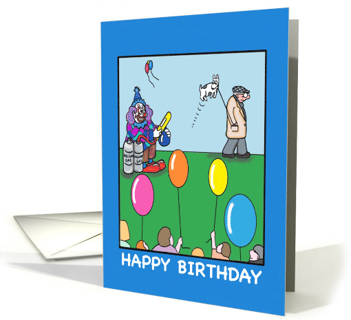 Birthday Clown Plays a Trick on Dog Walker card (1436108)