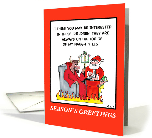 Santa sells his Naughty List to the Devil at Christmas card (1546754)