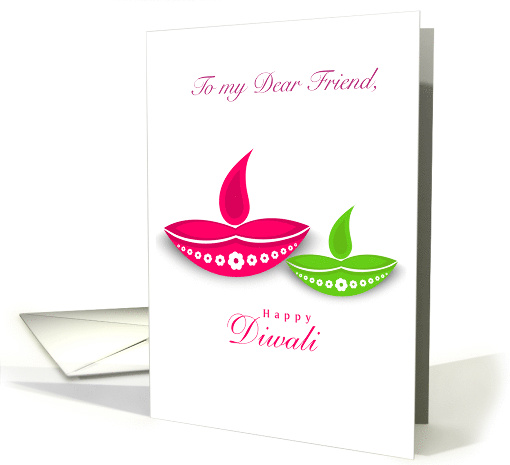 Happy Diwali To My Dear Friend, Bright and Colorful Diyas card