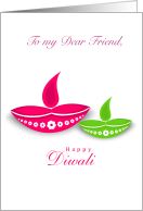 Happy Diwali To My Dear Friend, Bright and Colorful Diyas card