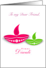 Happy Diwali To My Dear Friend, Bright and Colorful Diyas card