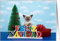 Siamese kitten Feliz Navidad Merry Christmas card