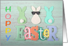 Three rustic felt bunnies Hoppy Easter card