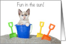 Playful Kitten on the Beach Happy Summer Vacation card